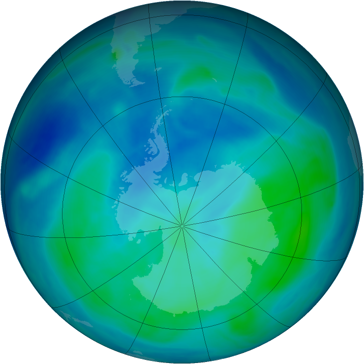 Antarctic ozone map for 21 February 2007